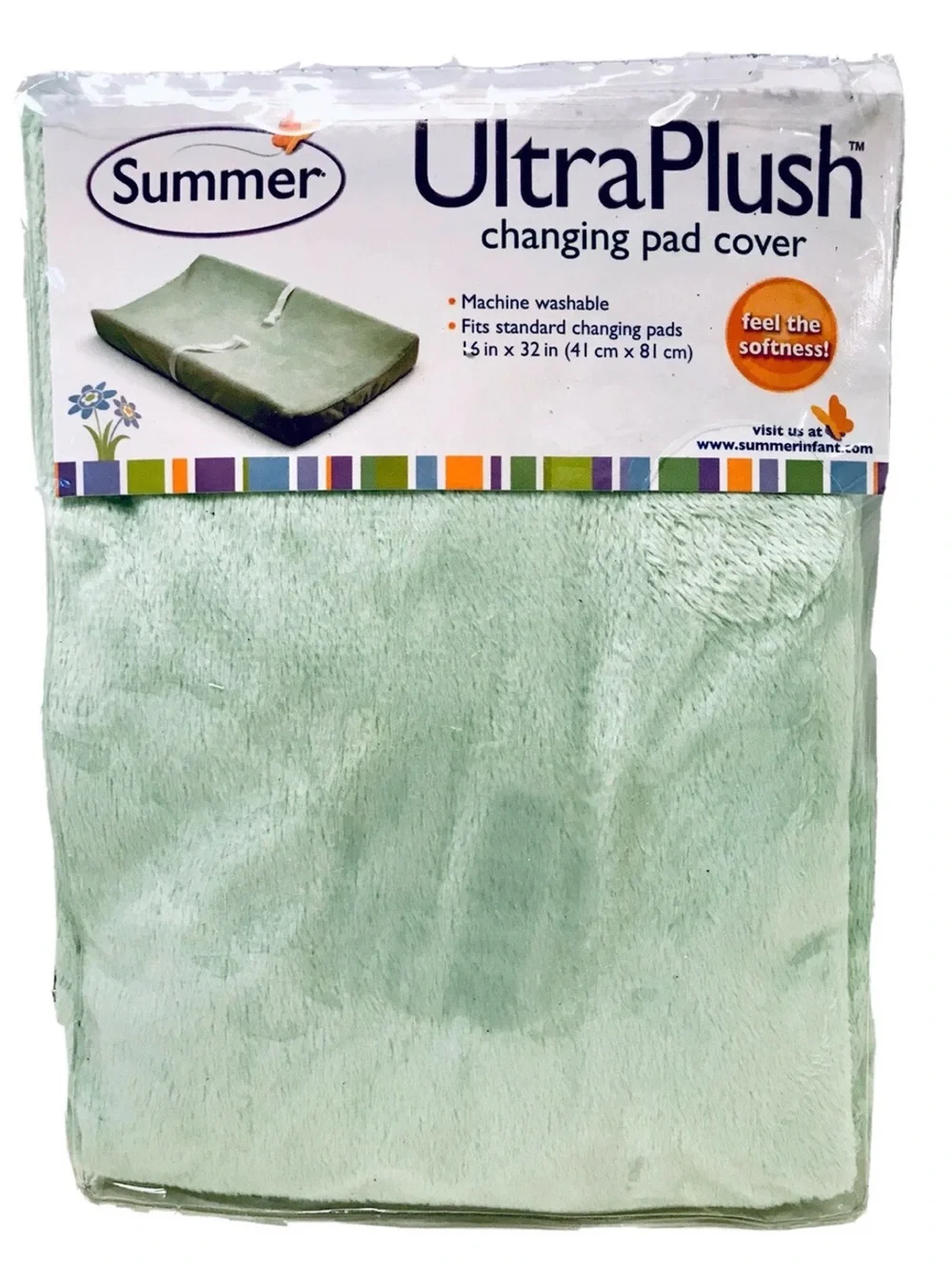 Summer & Babies R Us Set of 2 Buttercream & Green Plush Soft Changing Pad Covers